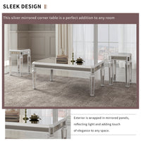 ON-TREND Contemporary Mirrored 3-Piece Coffee table and End Tables Set, Easy Assembly Cocktail Table with Adjustable Height Legs, Moderate Luxury Center Table for Living Room, Silver