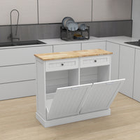 Two Drawers and Two-Compartment Tilt-Out Trash Cabinet Kitchen Trash Cabinet-White