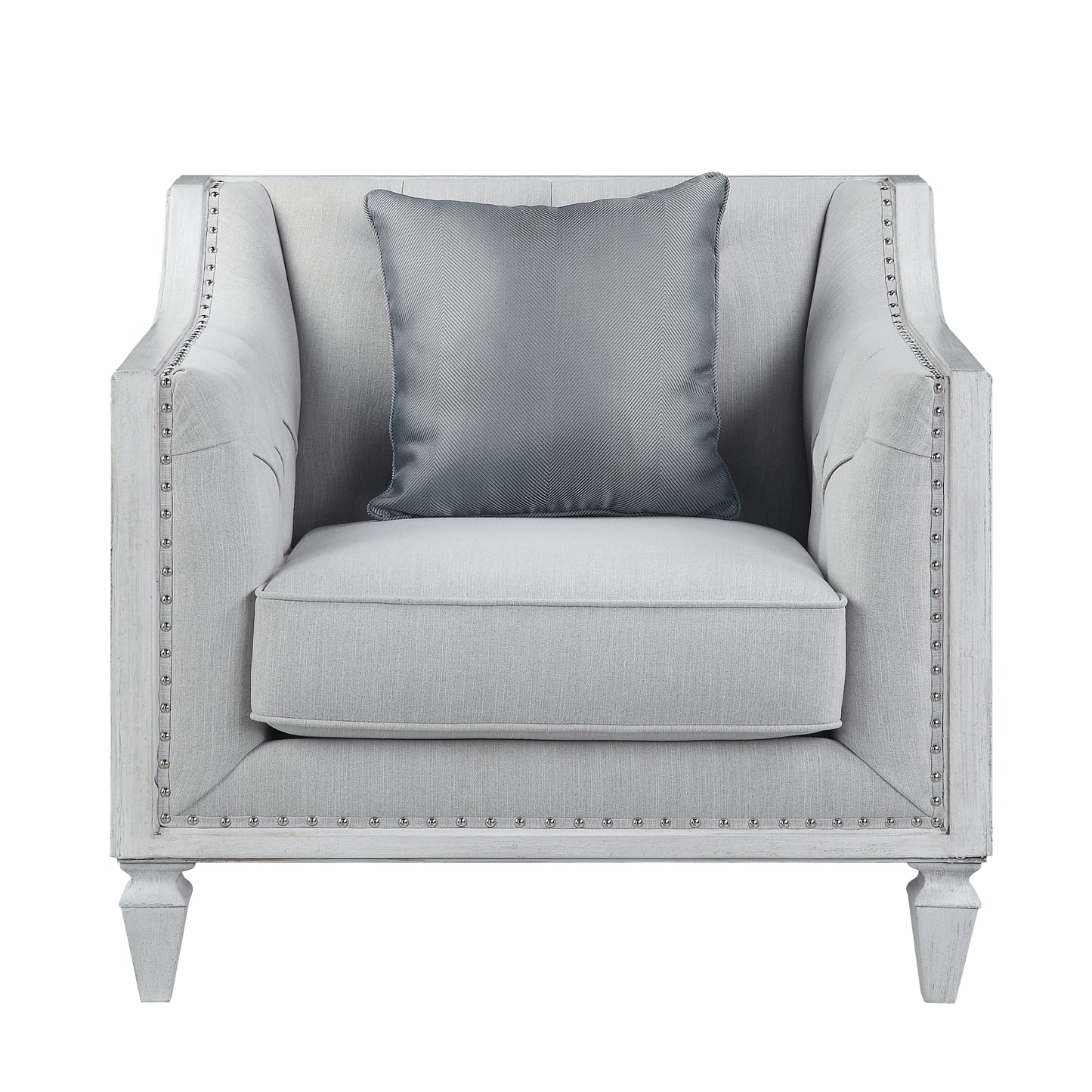 ACME Katia CHAIR W/1 PILLOW Light Gray Linen & Weathered White Finish LV01051