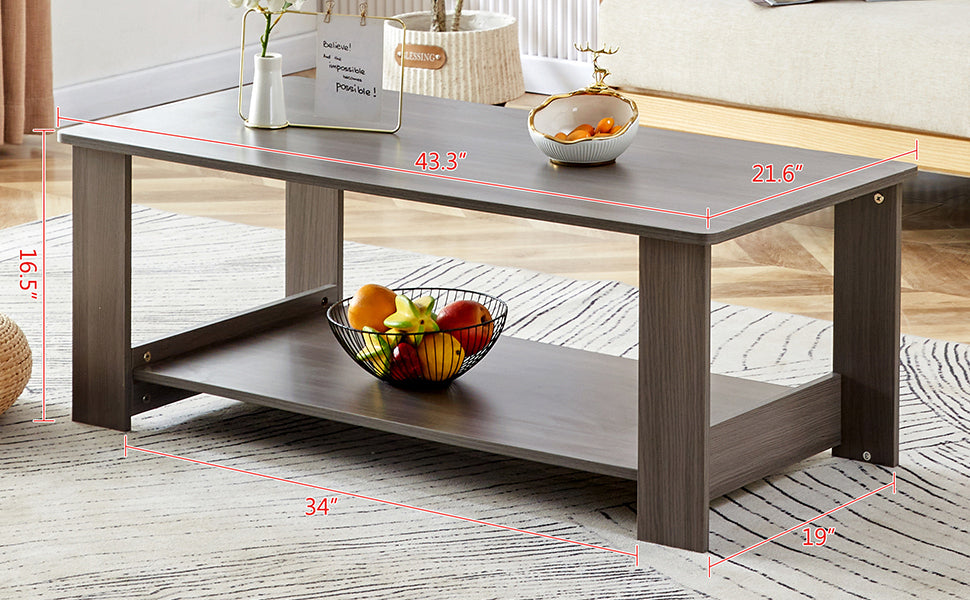 A modern and practical gray textured coffee table,tea table.Double layered coffee table made of MDF material,. Suitable for living room,bedroom and study room. 43.3"*21.6"*16.5"   CT-16