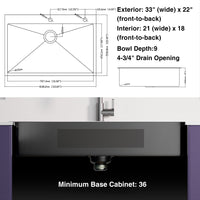 33x22 Inch Gunmetal Black Topmount 18 Gauge  304 Stainless Steel Kitchen Sink