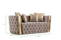 Naomi Button Tufted 3 Pc Set with Velvet Fabric and Gold Accent in Off White