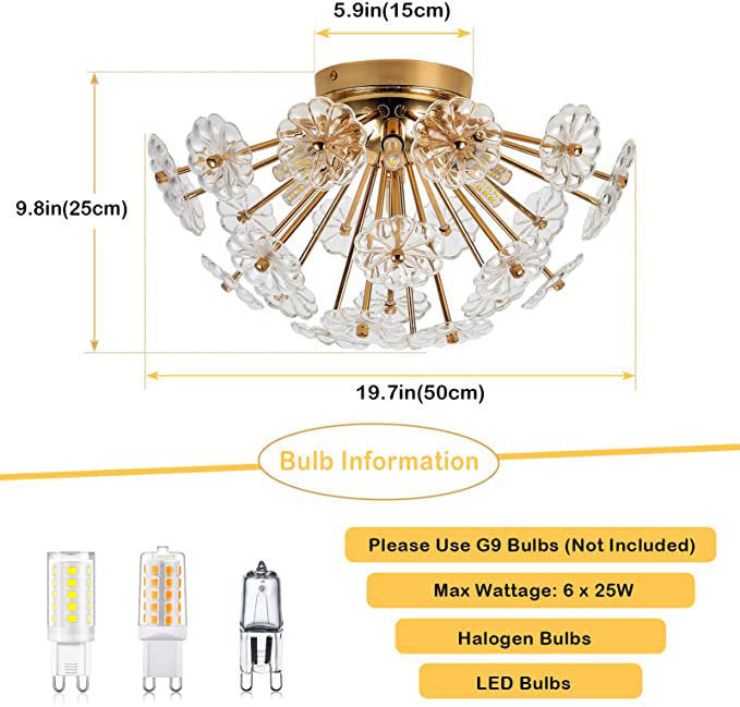 Flush Mount Ceiling Light, Crystal Chandelier Light Fixture Sputnik Firework Ceiling Lamp Modern Golden Close to Ceiling Light