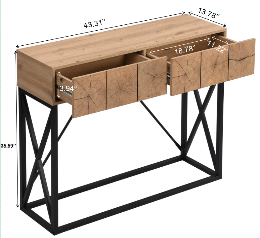 43.31'' Luxury Wood Sofa Table, Industrial Console Table for Entryway, Hallway Tables with Two Drawers for Living Room