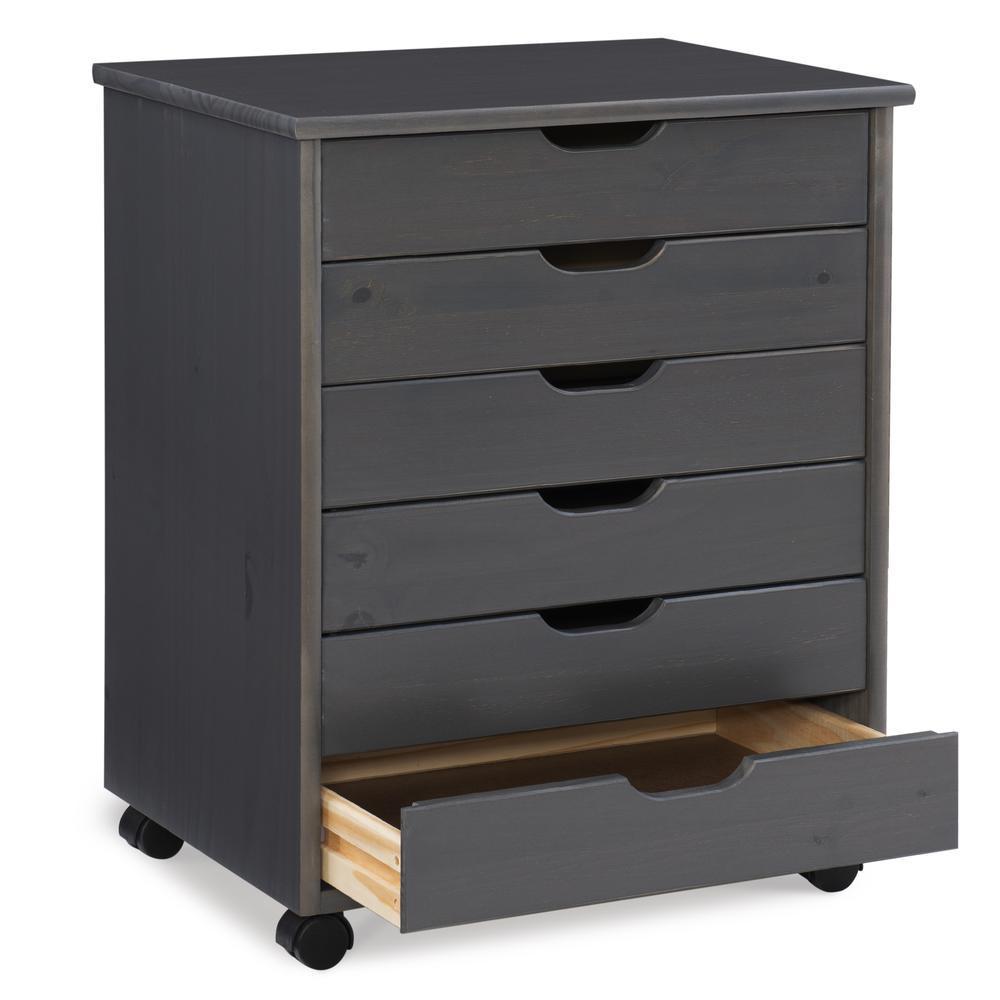 Six Drawer Wide Roll Storage Cart, Gray Wood Finish, Office and Home Furniture