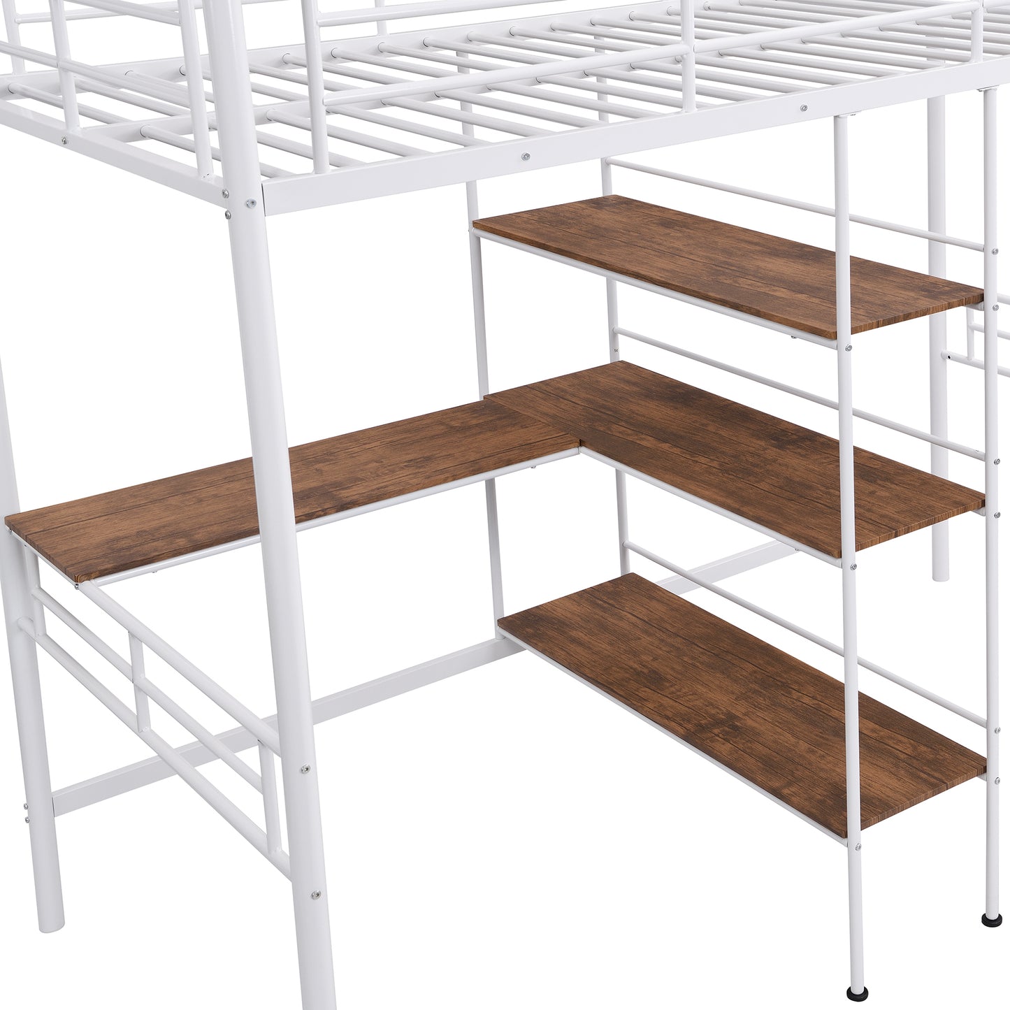 Twin Size Metal Loft Bed and Built-in Desk and Shelves,White(OLD SKU:WF280270AAK)