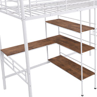 Twin Size Metal Loft Bed and Built-in Desk and Shelves,White(OLD SKU:WF280270AAK)