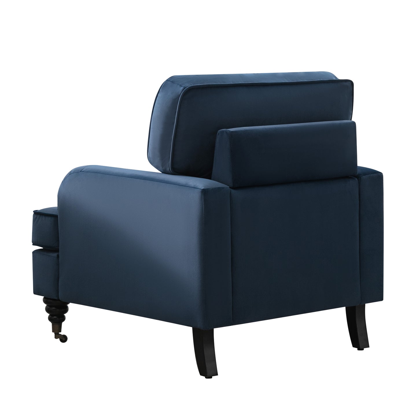 Velvet Accent Chair, Sofa Armchair with Casters, Mid-Century Modern Velvet Upholstered Comfort Oversized Armchair with Wooden Legs, Reading Chair，Living Room Chair, Dark  Blue