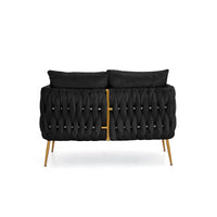 2 Pieces of Loveseat Set Modern Living Room Furniture Set Sofa Couch with Dutch Velvet, Golden Metal Legs And Handmade Woven Back, Black Velvet