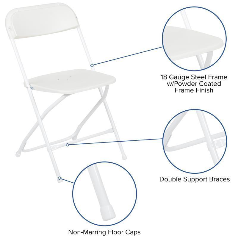 Hercules™ Series Plastic Folding Chair - White - 650LB Weight Capacity Comfortable Event Chair - Lightweight Folding Chair -