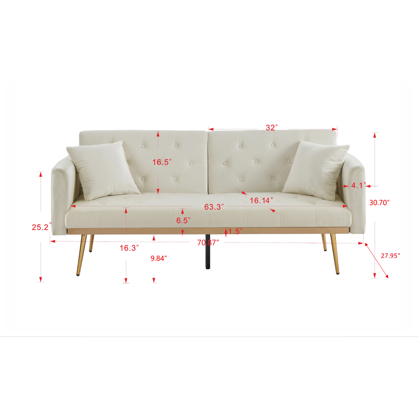 Convertible Futon Sofa Bed, Modern Reclining Futon Loveseat Couch with 2 Pillowa Sleeper Sofa for Dorm Room Living Room