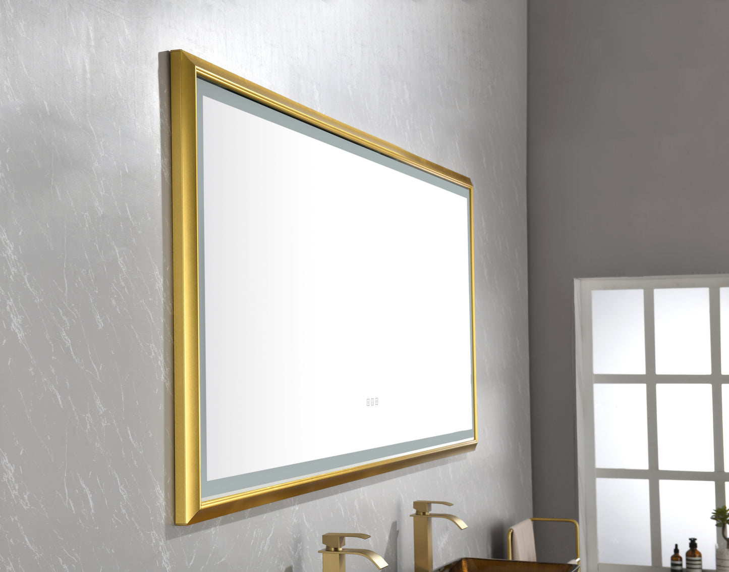 48 in. W x 30 in. H Oversized Rectangular Gold Framed LED Mirror Anti-Fog Dimmable Wall Mount Bathroom Vanity Mirror   Wall Mirror Kit For Gym And Dance Studio