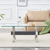 Tea table.Dining Table.Contemporary Tempered Glass Coffee Table with Plating Metal Legs and MDF Crossbar, For Home and Office.