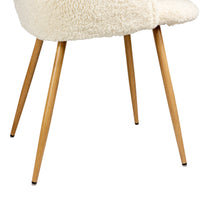 Adjust Legs Upholstered teddy faux fur dining armrest chair set of 2 (Off White)