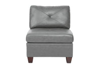 Genuine Leather Grey Color Tufted 7pc Modular Sectional Sofa Set 3x Corner Wedge 3x Armless Chair 1x Ottoman Living Room Furniture Corner Couch