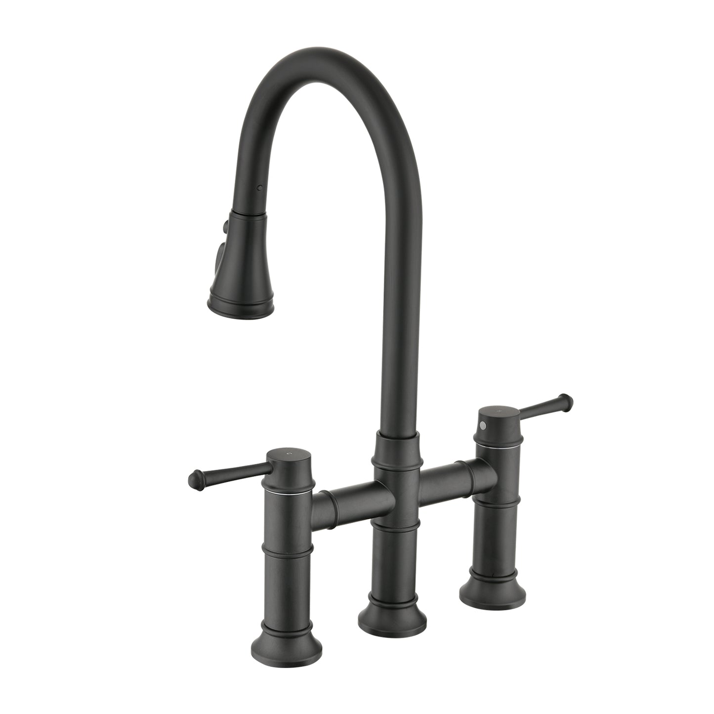 Double Handle Bridge Kitchen Faucet With Pull-Down Spray Head