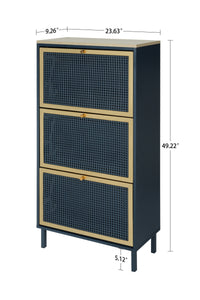 3 Metal Door Shoe Rack, Freestanding Modern Shoe Storage Cabinet, Metal rattan, for Entryway