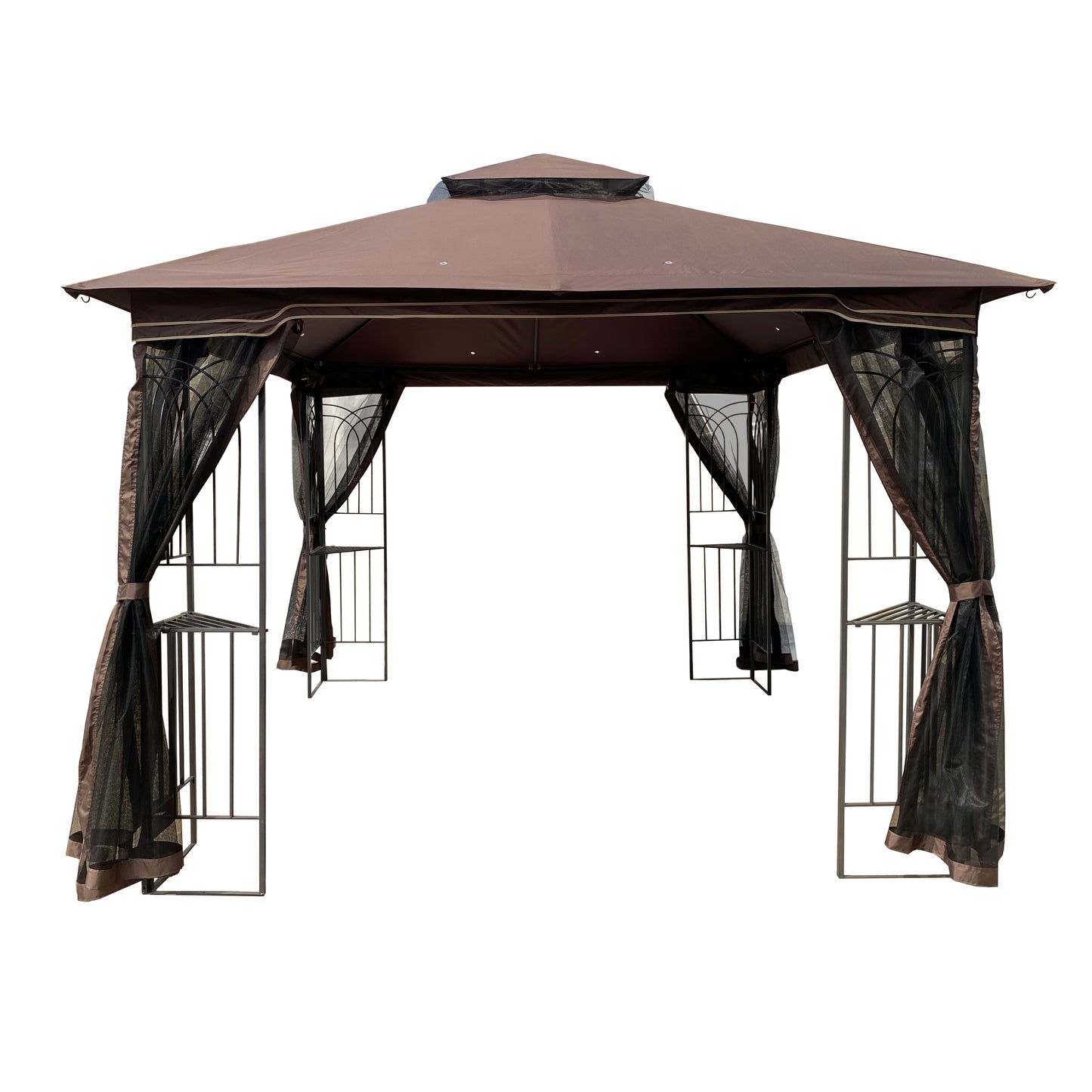 10x10 Outdoor Patio Gazebo Canopy Tent With Ventilated Double Roof And Mosquito net(Detachable Mesh Screen On All Sides),Suitable for Lawn, Garden, Backyard and Deck,Brown Top