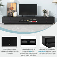 ON-TREND Luxurious TV Stand with Fluted Glass Doors, Elegant and Functional Media Console for TVs Up to 90'', Tempered Glass Shelf TV Cabinet with Multiple Storage Options, Black