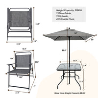 Outdoor Patio Dining Set for 4 People, Metal Patio Furniture Table and Chair Set with Umbrella, Black