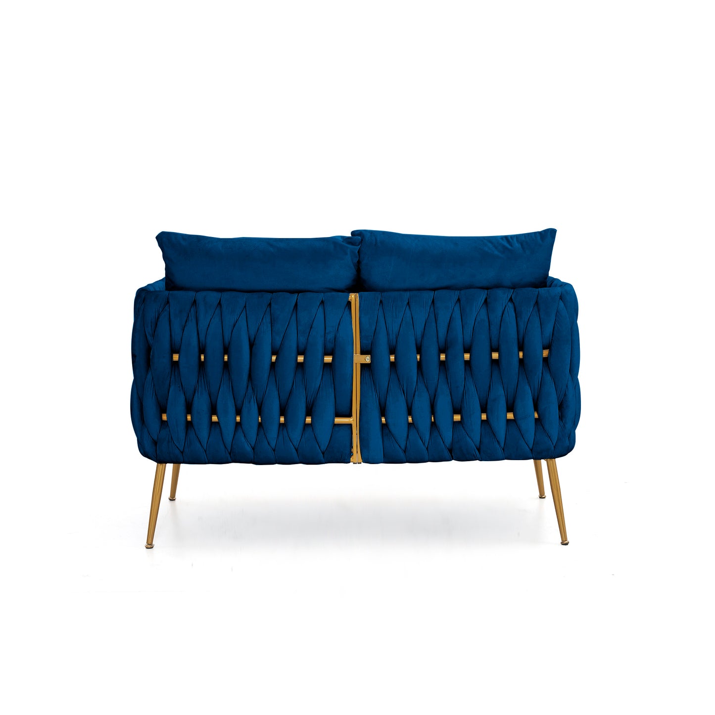 3 Piece Modern Velvet Upholstered Living Room Set with 3-Seater Sofa and 2 Loveseats, Handmade Woven Tufted Back and Arms, Golden Metal Legs, Blue Velvet