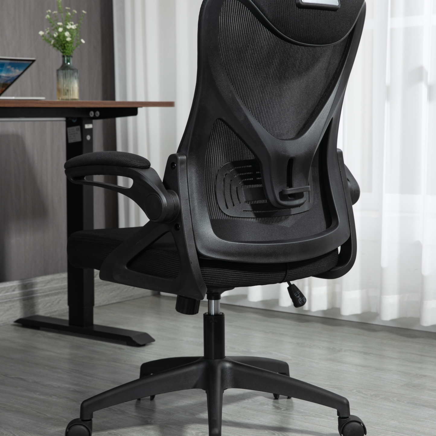 Ergonomic Office Desk Chair with wheels High Back Computer Task Chair Home Mesh Swivel Desk Chair with Adjustable Back Height & Flip up Arms & Lumbar Support & Headrest for Home/Study/Working(Black)