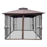 10x10 Outdoor Patio Gazebo Canopy Tent With Ventilated Double Roof And Mosquito net(Detachable Mesh Screen On All Sides),Suitable for Lawn, Garden, Backyard and Deck,Brown Top