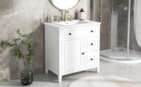 30" Bathroom Vanity with Sink Top, Bathroom Vanity Cabinet with Door and Two Drawers, Solid Wood Frame, One Package, White