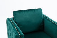 Modern Velvet Armchair Tufted Button Accent Chair Club Chair with Steel Legs for Living Room Bedroom,Green