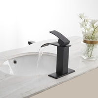 Waterfall Single Hole Single-Handle Low-Arc Bathroom Faucet With Supply Line in Matte Black