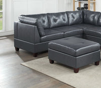 Contemporary Genuine Leather 1pc Ottoman Black Color Tufted Seat Living Room Furniture