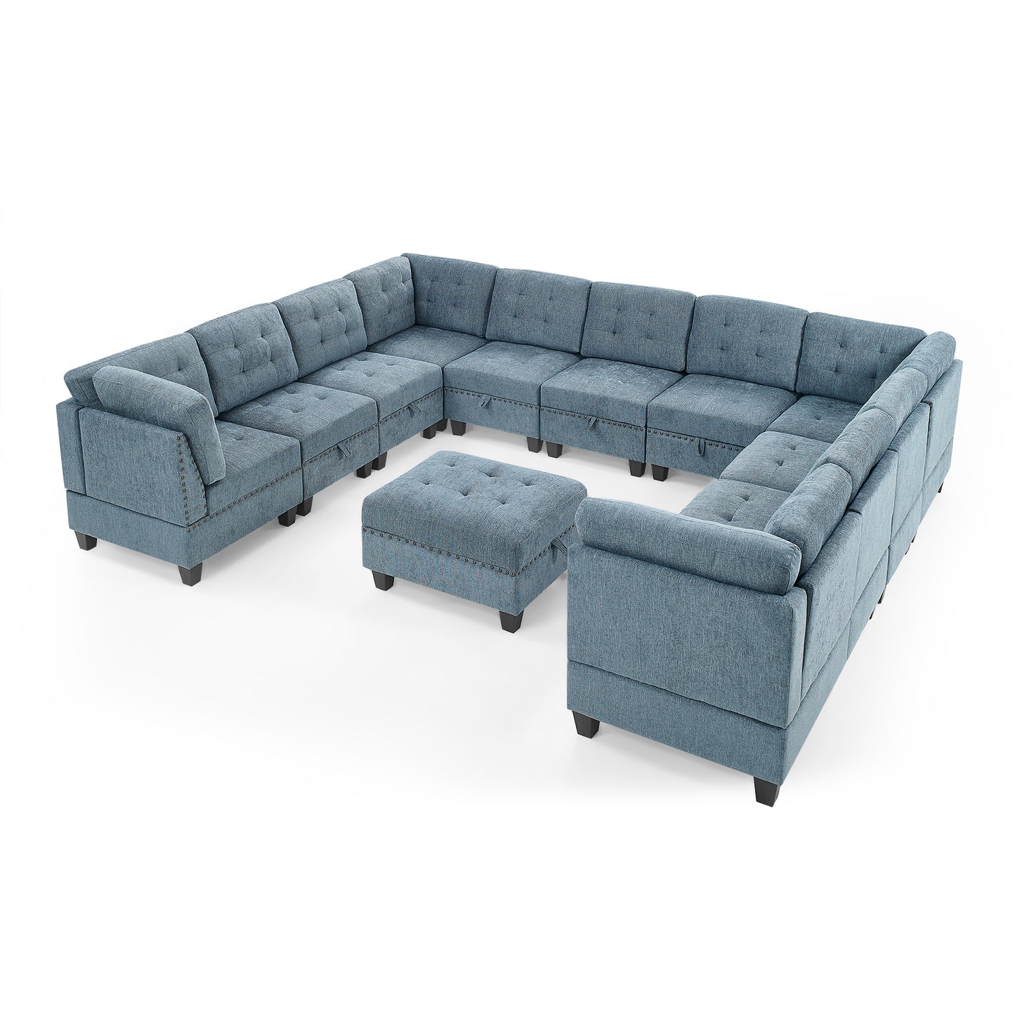 U shape Modular Sectional Sofa,DIY Combination,includes Seven Single Chair, Four Corner and One Ottoman,Navy Blue