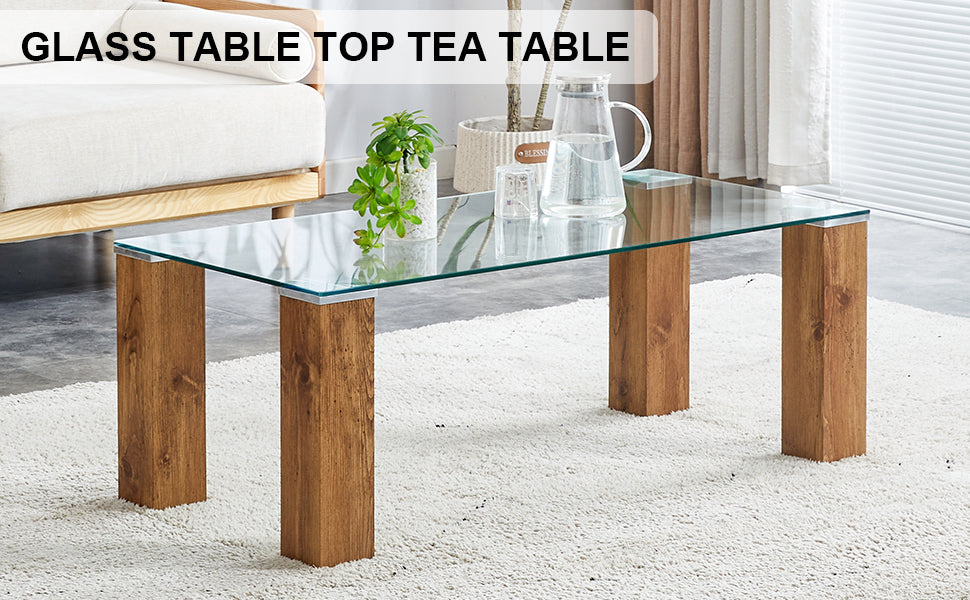 Glass-Top Coffee Table,tea table, with MDF Legs - Stylish Blend of Elegance and Durability 44.9"*21.7"*16.9"