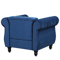 39" Modern Sofa Dutch Fluff Upholstered sofa with solid wood legs, buttoned tufted backrest,blue