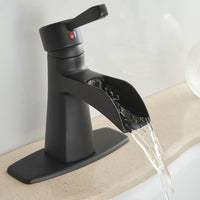 Waterfall Single Hole Single-Handle Low-Arc Bathroom Sink Faucet With Pop-up Drain Assembly In Matte Black