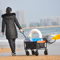 Folding Wagon Garden Shopping Beach Cart （black+yellow）