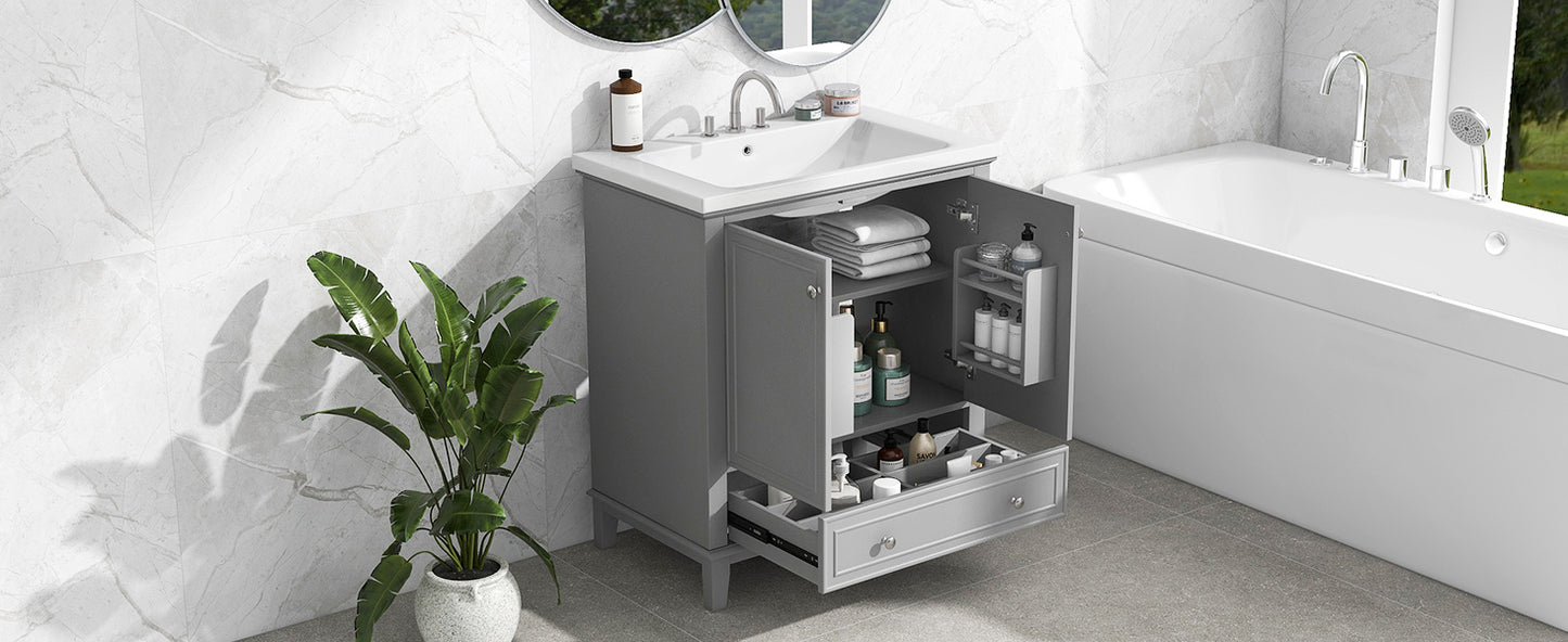 30" Bathroom Vanity with Sink Combo, Multi-functional Bathroom Cabinet with Doors and Drawer, Solid Frame and MDF Board, Grey