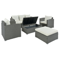 TOPMAX Outdoor Patio 5-Piece All-Weather PE Wicker Rattan Sectional Sofa Set with Multifunctional Table and Ottoman, Gray Wicker+ Beige Cushion