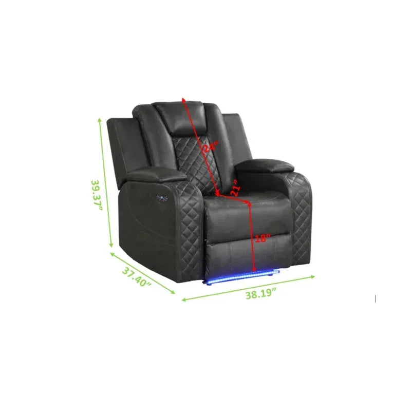 Benz LED & Power Recliner 3 PC Made With Faux Leather in Gray