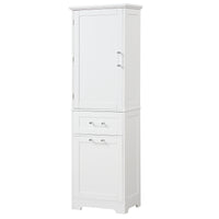 Tall Bathroom Storage Cabinet, Freestanding Storage Cabinet with Two Different Size Drawers and Adjustable Shelf, MDF Board with Painted Finish, White