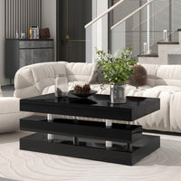 ON-TREND Modern 2-Tier Coffee Table with Silver Metal Legs, Rectangle Cocktail Table with High-gloss UV Surface, Minimalist Design Center Table for Living Room, Black