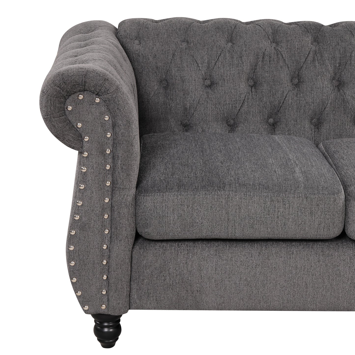 82" modern sofa Dutch plush upholstered sofa, solid wood legs, buttoned tufted backrest, gray