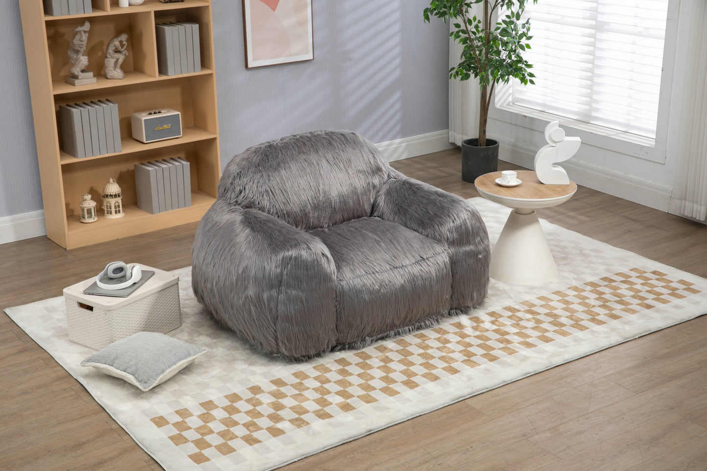 Bean bag chair lazy long hair sofa bean bag chair adult, teen high density foam filled modern focus chair comfortable living room, bedroom chair