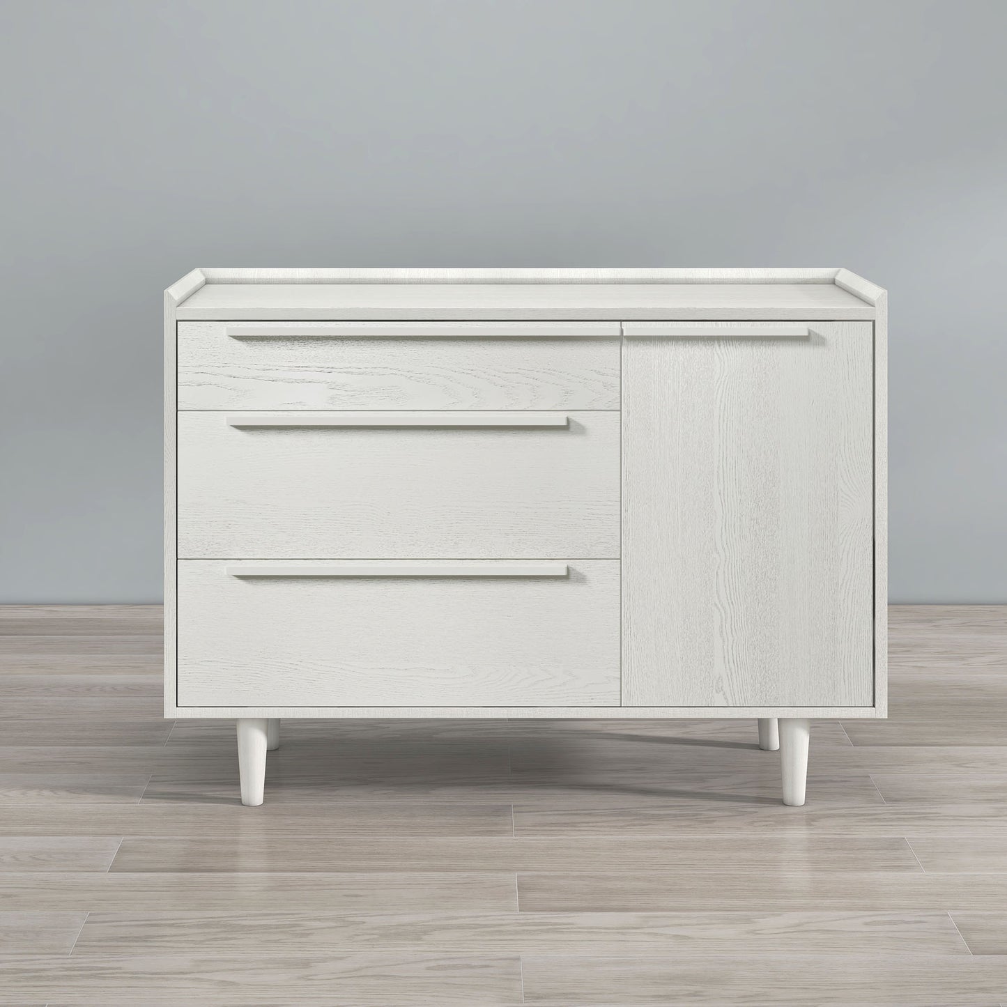Modern Wood Grain Sideboard with 3 Drawers Storage Cabinet Entryway Floor Cabinet Sideboard Dresser with Solid Wood Legs for bedroom and living room , Grain White