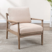 Wood Frame Armchair, Easy Assembly Mid Century Modern Farmhouse Accent Chair Lounge Chair for Living Room, Bedroom, Home Office,Tan Linen, Set of Two