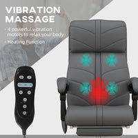 Vinsetto Executive Massage Office Chair with 4 Vibration, Computer Desk Chair, PU Leather Heated Reclining Chair with Adjustable Height, Swivel Wheels, Gray