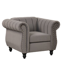 39" Modern Sofa Dutch Fluff Upholstered sofa with solid wood legs, buttoned tufted backrest,gray