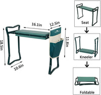 Outdoor 2-in-1 Garden Stool and Kneeler, Garden Bench with Tool Bags, Kneeling Pad, Gift for Parent, Portable, Green