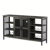 Industrial Wine Bar Cabinet, Liquor Storage Credenza, Sideboard with Wine Racks & Stemware Holder (Dark Grey, 55.12''w x 13.78''d x 30.31' ' h)