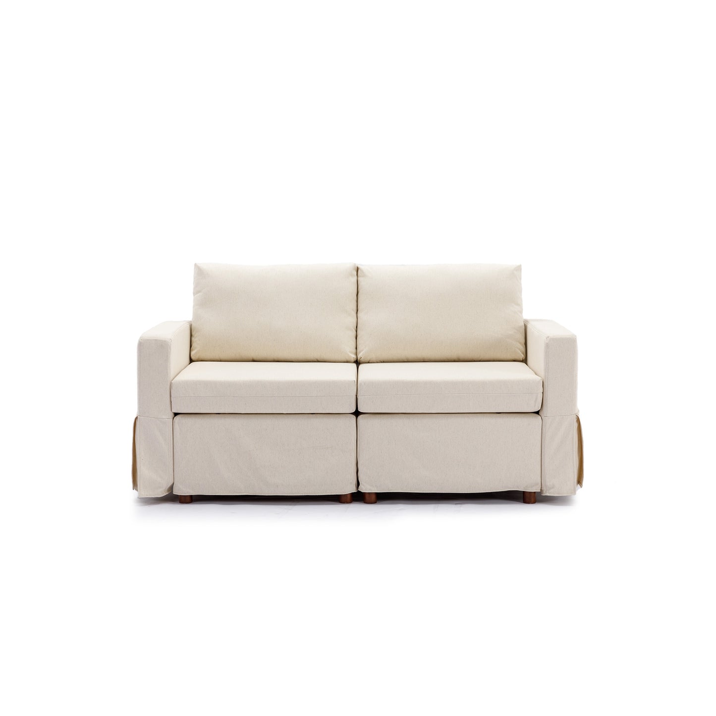 2 Seat Module Sectional Sofa Couch With 2 Ottoman,Seat Cushion and Back Cushion Removable and Washable,Cream